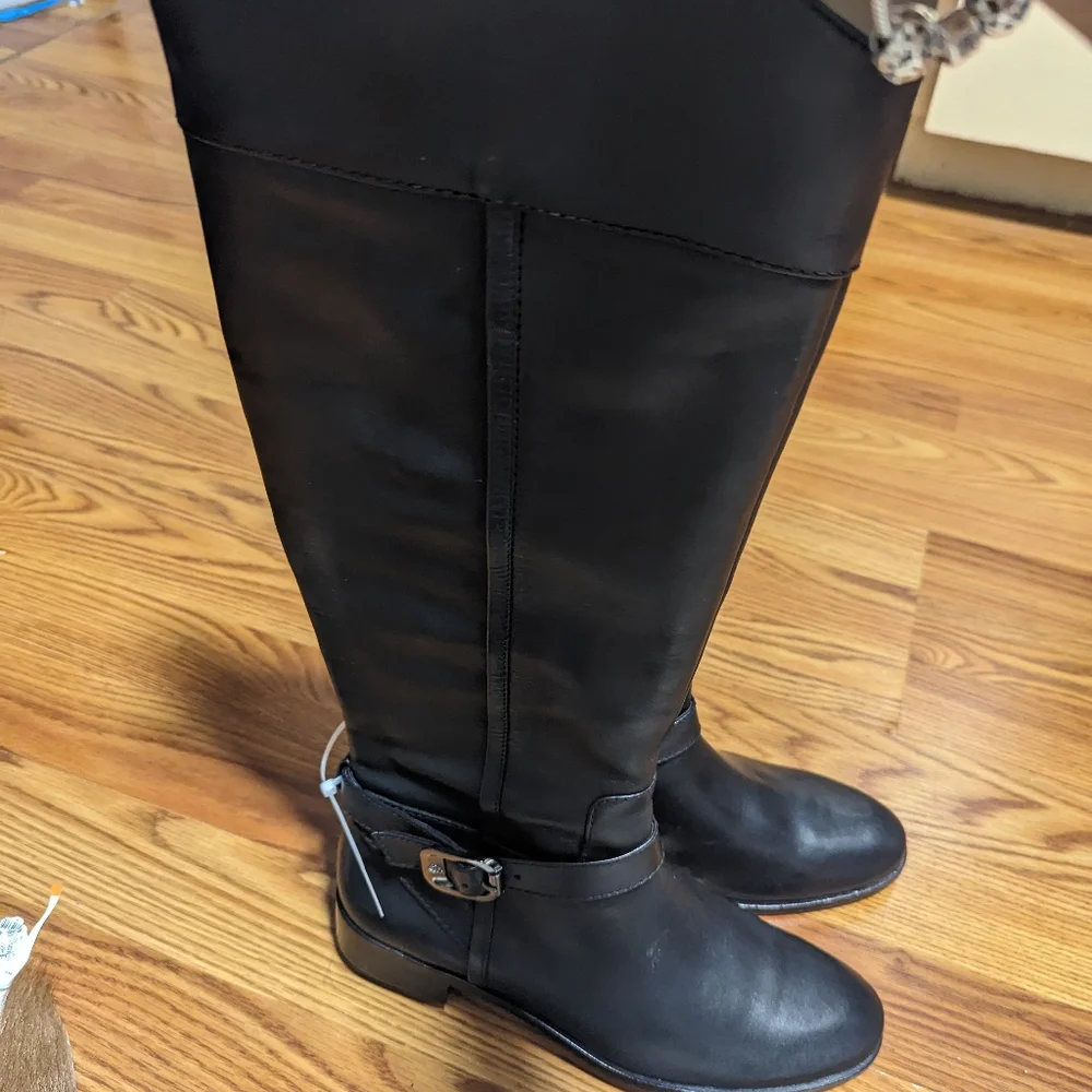 Vince Camuto Womens Ovarlym Leather Zipper Knee-High Boots Black
